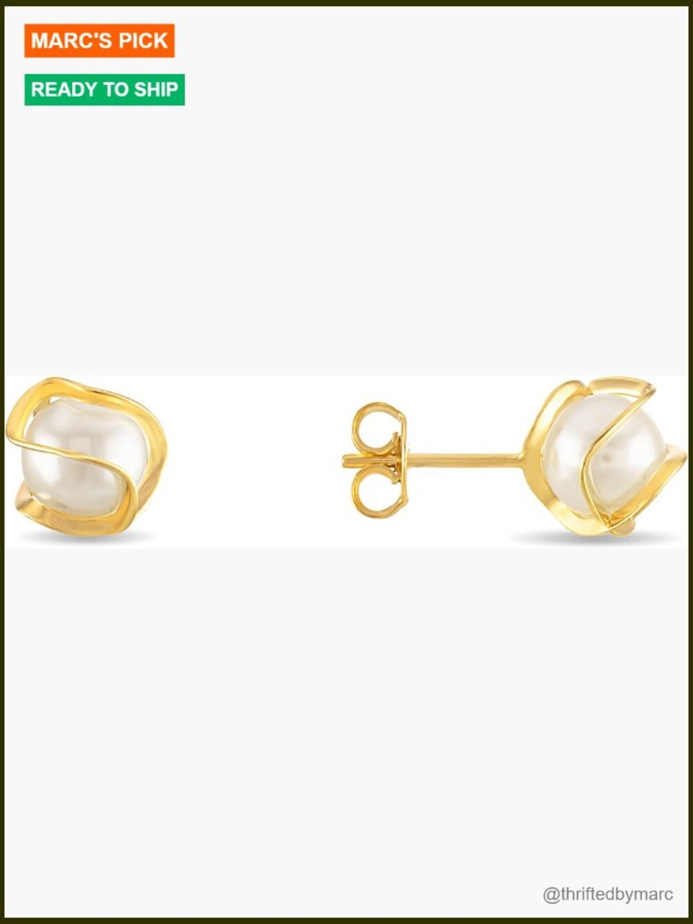 6mm Caged Pearl Stud Earrings 18K Gold Plated Hypoallergenic Gift